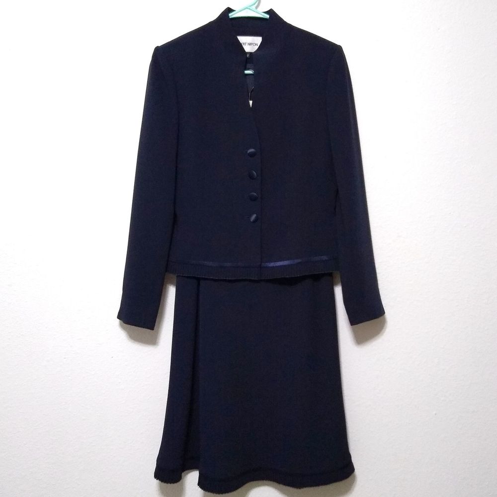 Albert Nipon navy silk skirt suit